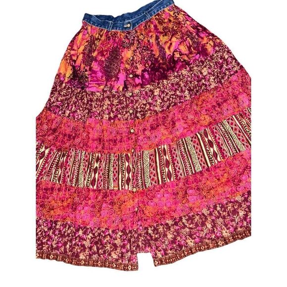 Vintage 90s ST. JOHN’S BAY PINK Multi Print Button Up Full Length MAXI Skirt  Si - Picture 2 of 9